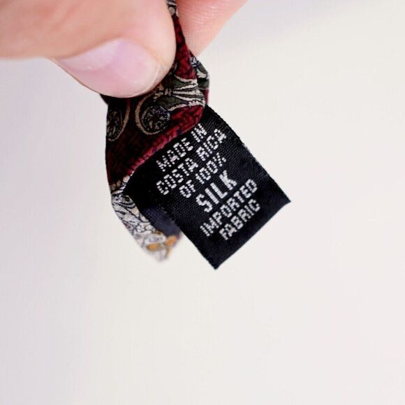 Bill Blass Yellow Green‎ Red Baroque Print Short Wide Silk Tie - Picture 4 of 6